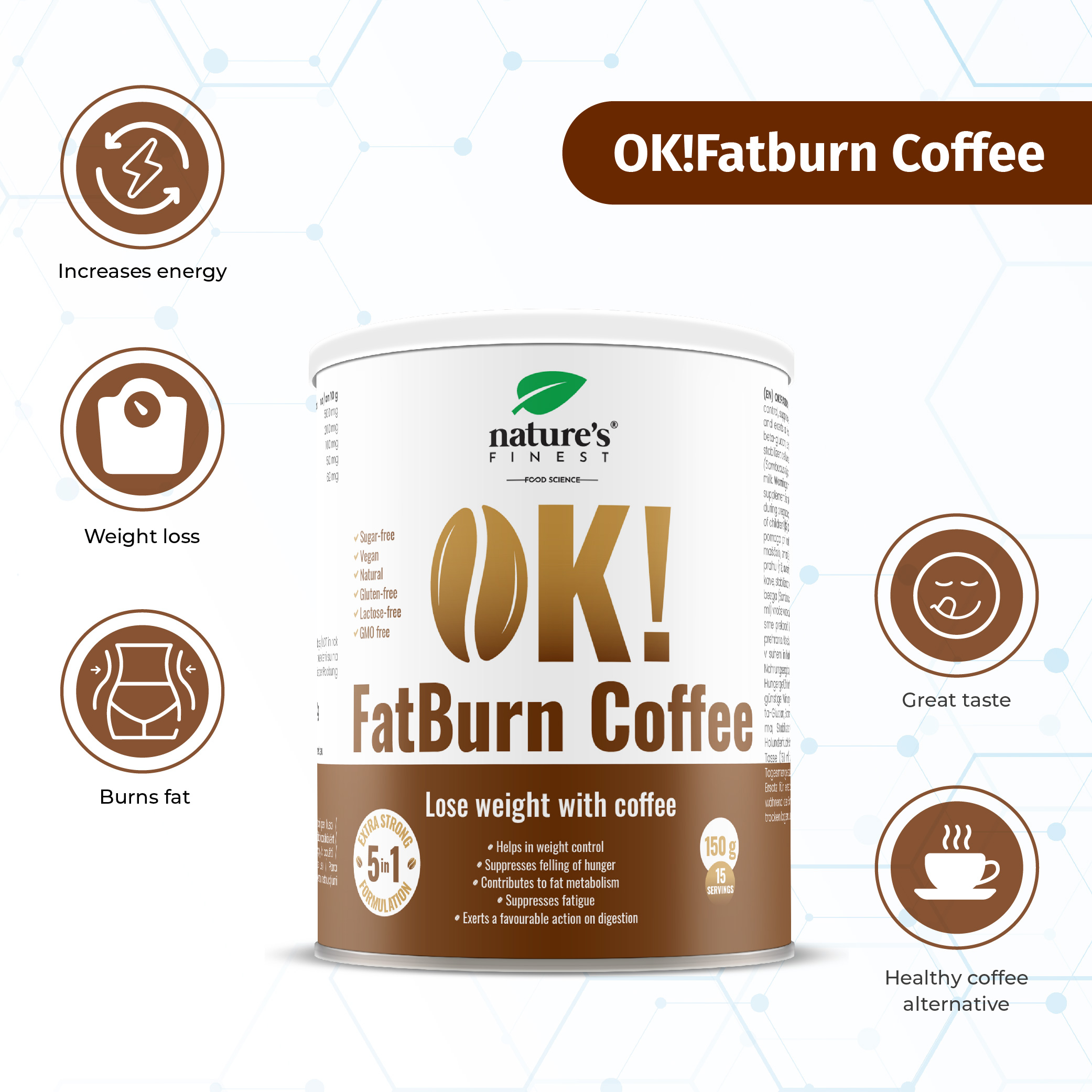 NATURE'S FINEST Ok! Fatburn kafijas dzēriena pulveris 150g | Multum