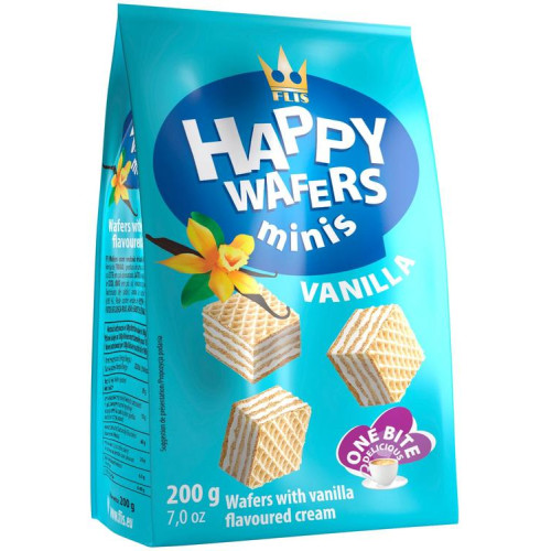 HAPPY DAYS MINIS vafeles ar vaniļas garšas krēmu 200g | Multum