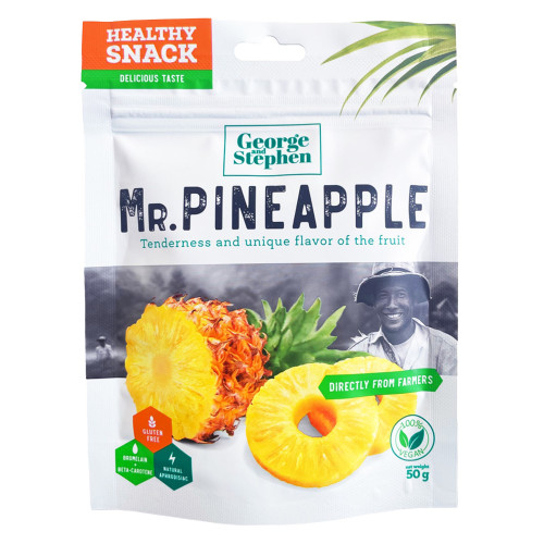 GEORGE & STEPHEN Mr.Pineapple, žāvēti ananāsi, šķēlītēs 50g | Multum