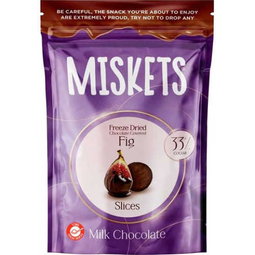 MISKETS Piena šokolādes dražejas ar liofilizētām vīģu šķēlītēm 80g | Multum