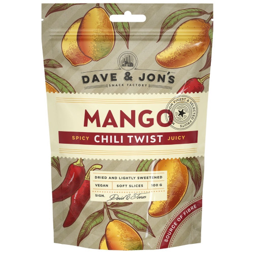 DAVE & JON'S Mango Spicy Chili twist, žāvēti 100g | Multum