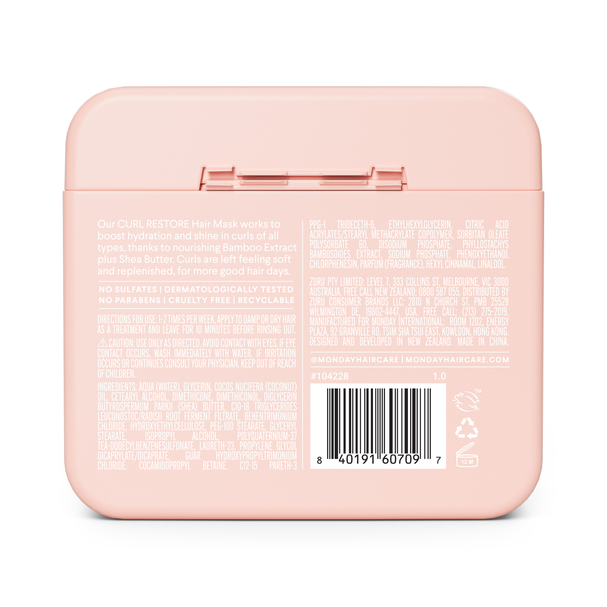 MONDAY Curl Restore + Bamboo Extract matu maska cirtainiem un sprogainiem matiem 250ml | Multum